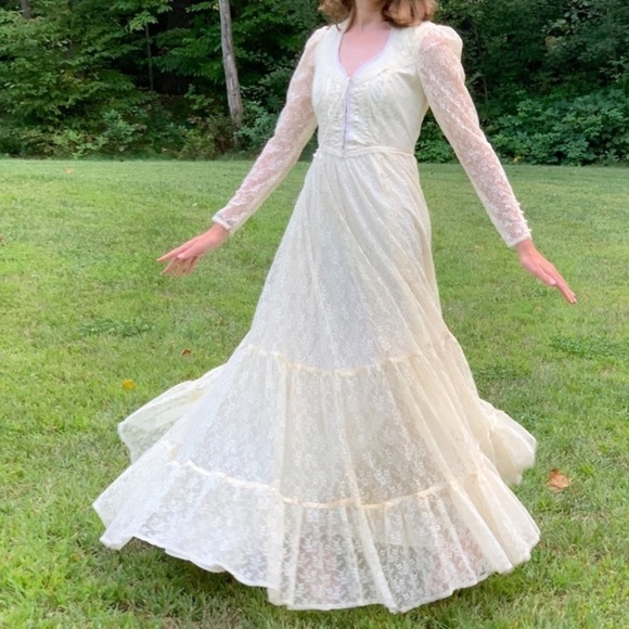 Gunne Sax Romantic Cream Lace Long Dress, S. - Picture 7 of 16